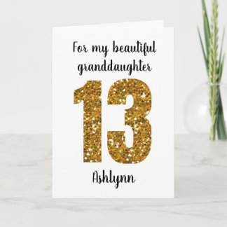 Carte Paillettes dorées 13e anniversaire petite-fille