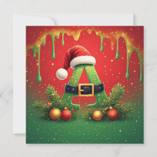Carte Paillettes dorées A pour Noël en famille