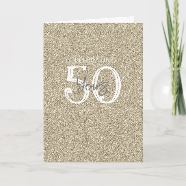 Carte Paillettes dorées Élégant Célébration de 50 ans Ch (Devant)