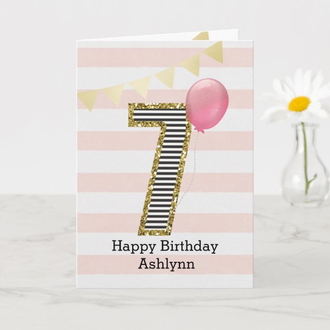 Carte Paillettes dorées et rose pour un 7ème anniversair (Petite plante)