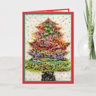 Carte paillettes scintillantes sapin de Noël rouge vert