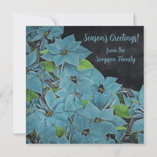 Carte Painted Blue Poinsettia non traditionnelle (Devant)