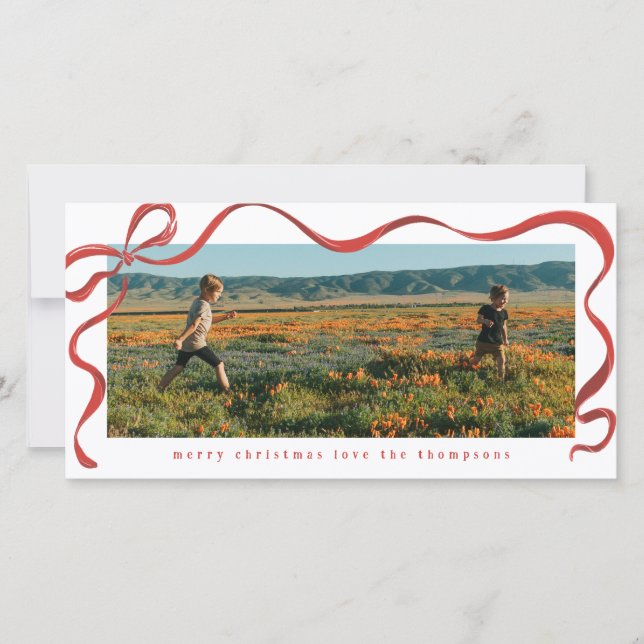 Carte Painted Red Ribbon Long Landscape Holiday Photo (Devant)