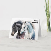 Paire de Cheval noir et blanc en Aquarelle Anniver