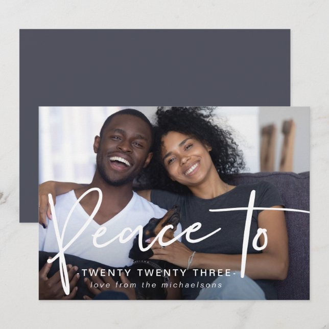 Carte Paix à vingt-trois Nouvelle année Photo Bleu (Devant / Derrière)