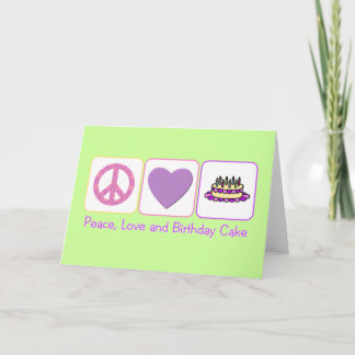 Carte Paix, amour et gâteau d'anniversaire