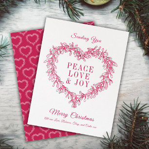 Carte Paix, amour joie bleu mistletoe coeur Noël