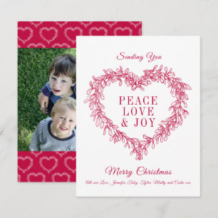 Carte Paix, amour joie rouge mistletoe coeur Noël