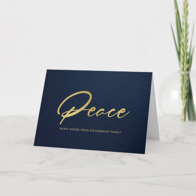 CARTE PAIX DE CALLIGRAPHIE MINIMALE FORMELLE MARINE FAUX (Devant)