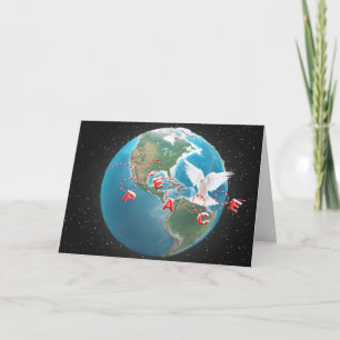 Carte PAIX de Noël avec la colombe blanche sur le globe