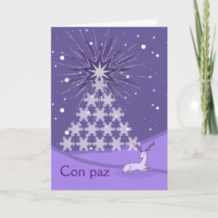 Carte Paix en Espagnol Arbre de Noël et Cerf