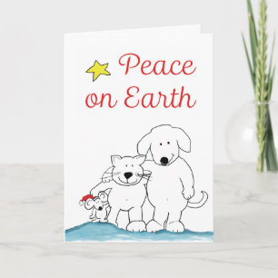 Carte Paix sur Terre Chat, Souris et Chien Salutation de