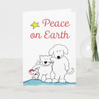 Carte Paix sur Terre Chat, Souris et Chien Salutation de