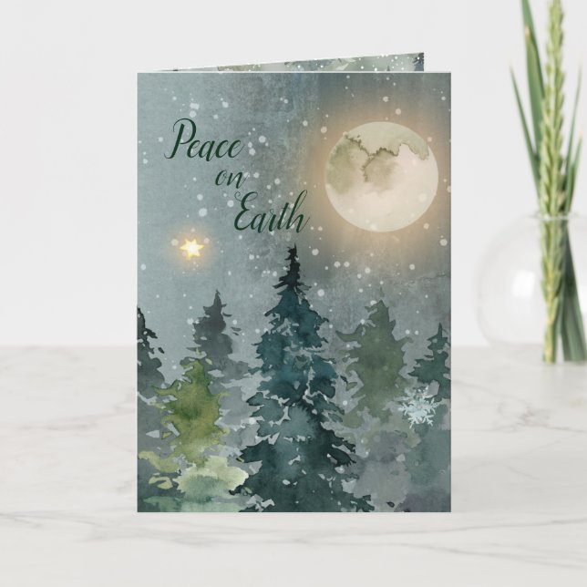 Carte Paix sur Terre Écriture Photo Forêt Noël (Devant)
