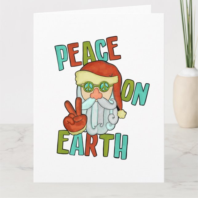 Carte Paix sur Terre Hippie Père Noël (Devant)