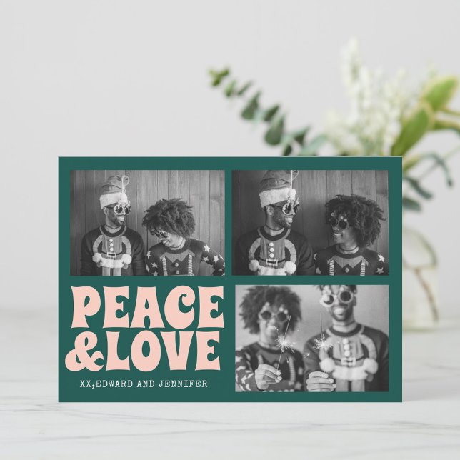 Carte Paix verte et rose et amour Photo de Noël (Créateur téléchargé)