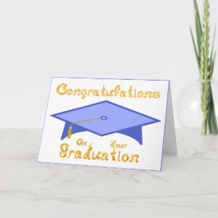 Carte Pale Blue Graduation Cap Gold Parties scintillant