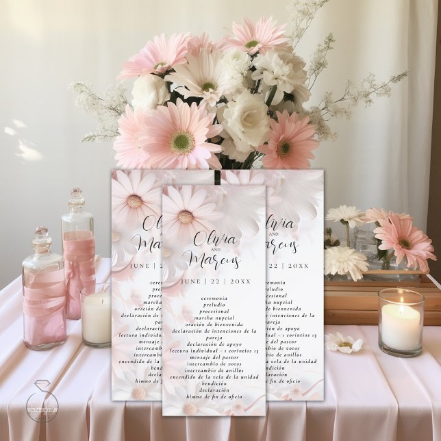 Carte Pale Blush Rose Daisy Programa de bodas (Créateur téléchargé)