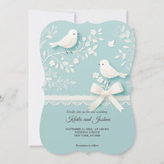 Carte Pale Turquoise avec dentelle romantique et oiseaux