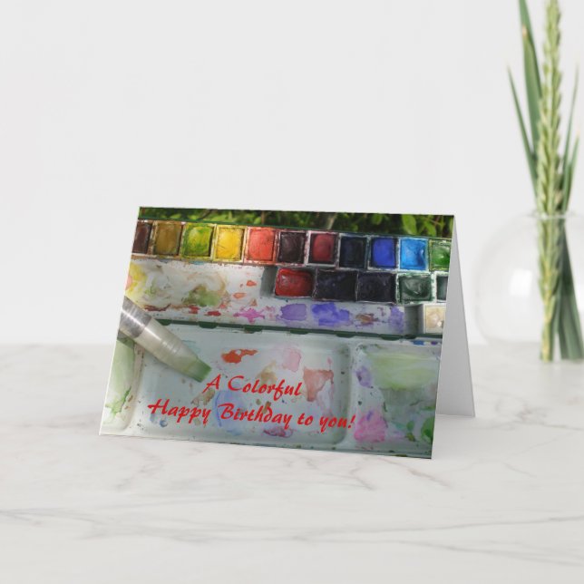 Carte Palette aquarelle et pinceau Joyeux anniversaire (Devant)