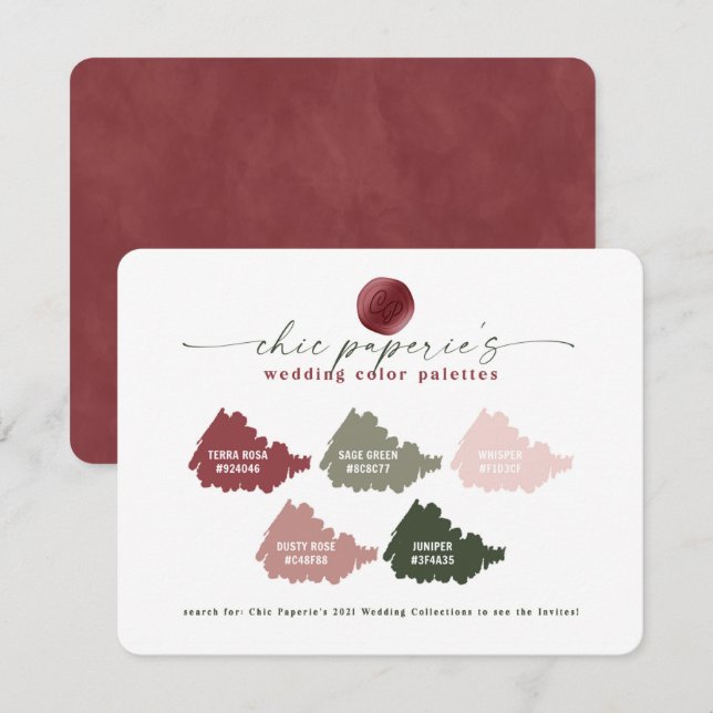Carte Palette de couleurs chic rose et Mariage vert (Devant / Derrière)