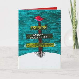 Carte Palette sapin de Noël avec un oiseau rouge
