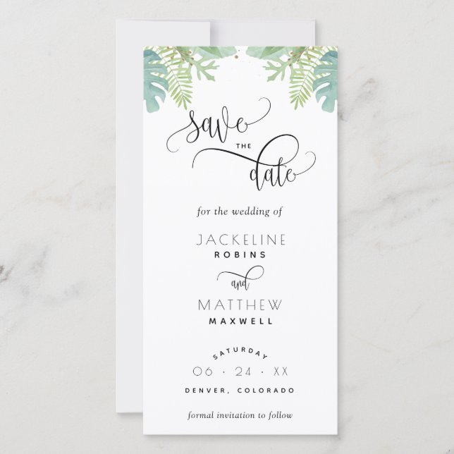 Carte Palm Greenery Mariage Enregistrer La Date Signet (Devant)