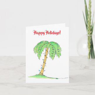 Carte Palm Tree with Holiday Lights "Happy Holidays"