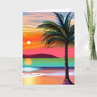 Carte Palm Tropical Tres et coucher du soleil Thématique