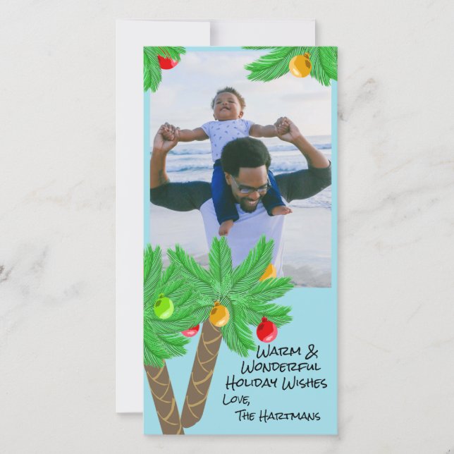 Carte Palmiers décorés Photo de Noël (Devant)