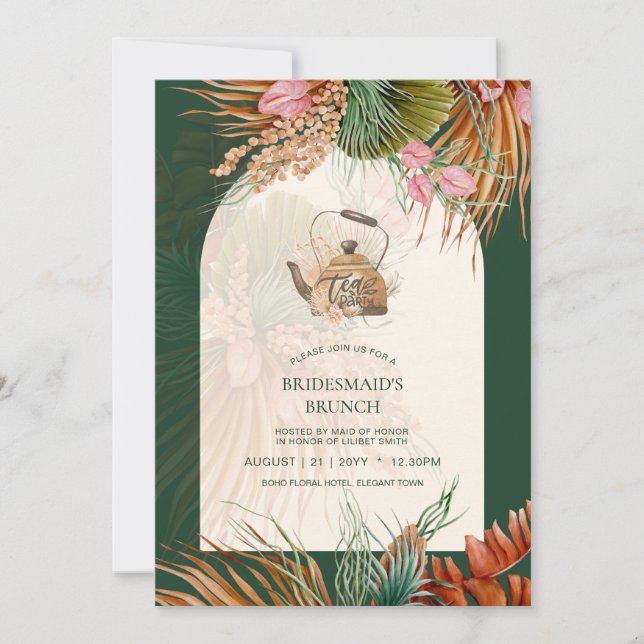 Carte Pampas Grass THÉ Fête des mariées Déjeuner (Devant)