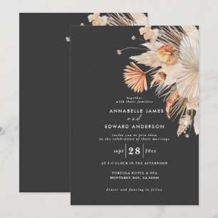 Carte Pampas noir moderne bohème mariage d'herbe
