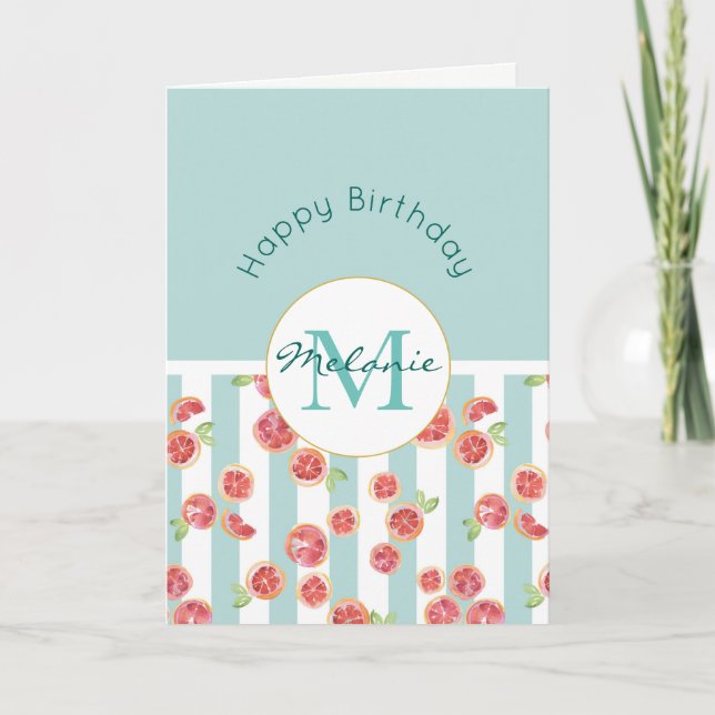 Carte Pamplemousse rose Motif sur les rayures vertes Ann (Devant)