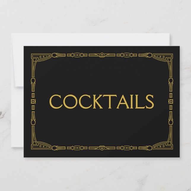 Carte Pancarte de mariage de style Art déco en or "Cockt (Devant)