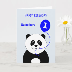 Carte Panda 1er anniversaire mignonne ajouter nom bleu