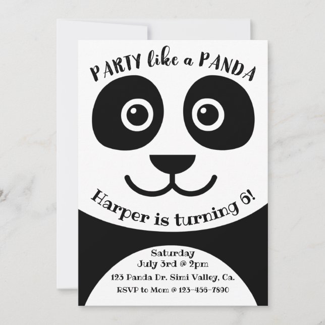 Carte Panda, Anniversaire, Fête des Enfants, Thème Panda (Devant)