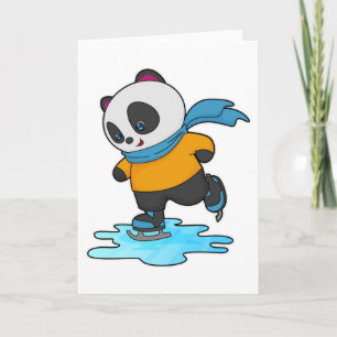 Carte Panda au patinage sur glace avec patins à glace et