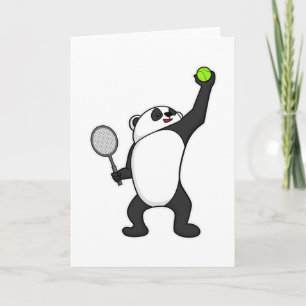 Carte Panda au tennis avec une raquette de tennis