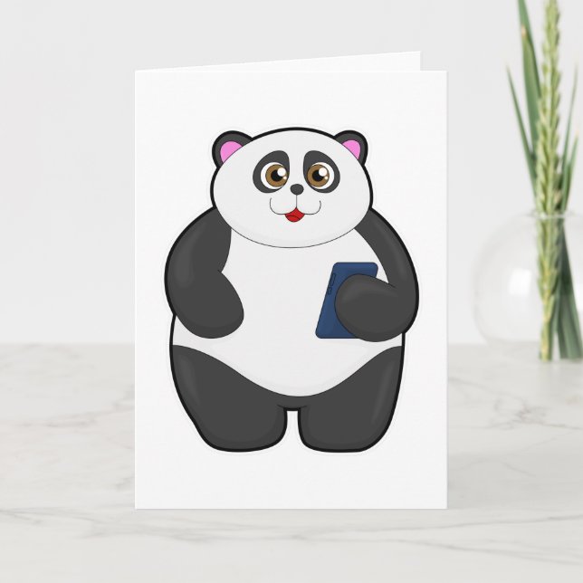 Carte Panda avec téléphone portable (Devant)
