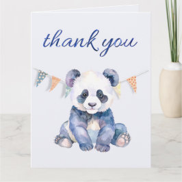 Carte Panda bébé aquarelle avec drapeaux de bottes Merci