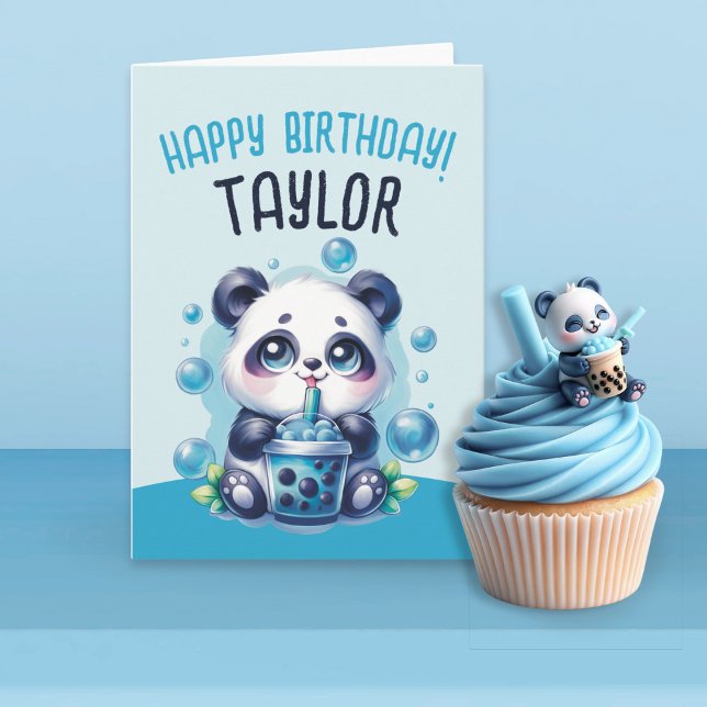 Carte Panda Boire Bleu Boba Bubble Thé Anniversaire (Créateur téléchargé)