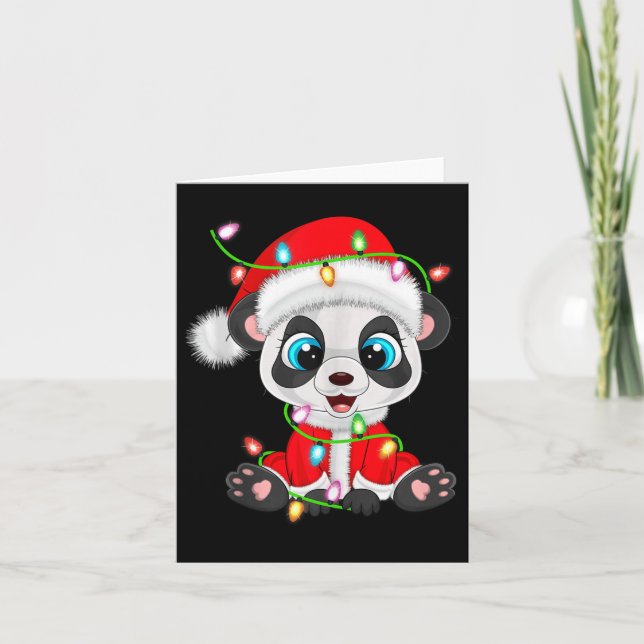 Carte Panda Christmas Lights Santa Costume Cute Animal X (Devant)