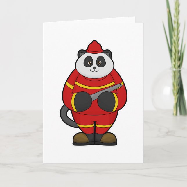 Carte Panda comme pompier avec tuyau (Devant)