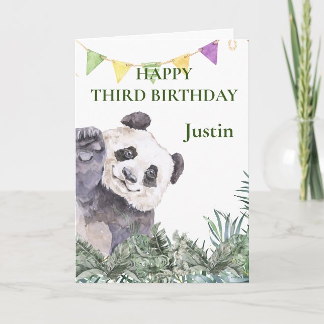 Carte Panda Cutie Anniversaire Verdure Aquarelle (Devant)