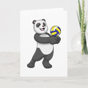 Carte Panda en joueur de volley-ball avec ballon de voll