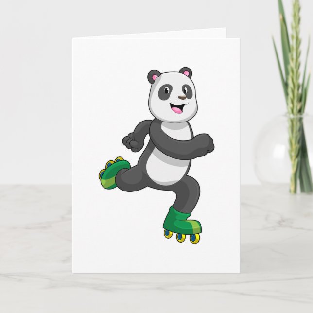 Carte Panda en patineur en ligne avec des rollers (Devant)