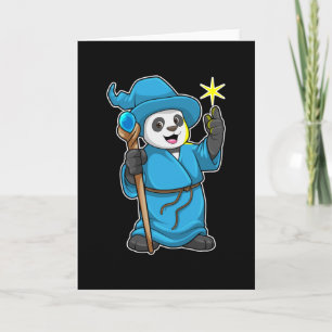 Carte Panda en sorcier avec baguette magique