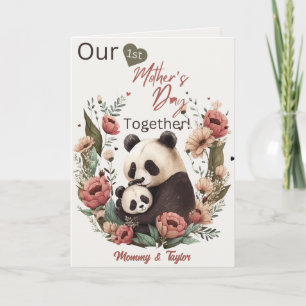 Carte Panda et petit au lavis, Première fête des Mères
