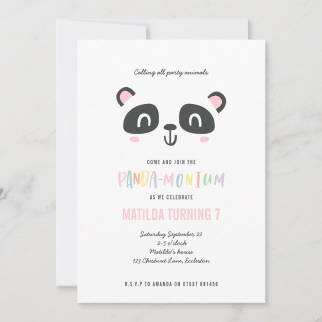 Carte Panda joli anniversaire multicolore brillant (Devant)