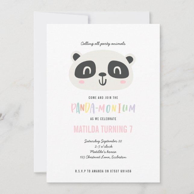 Carte Panda joli anniversaire multicolore brillant (Devant)